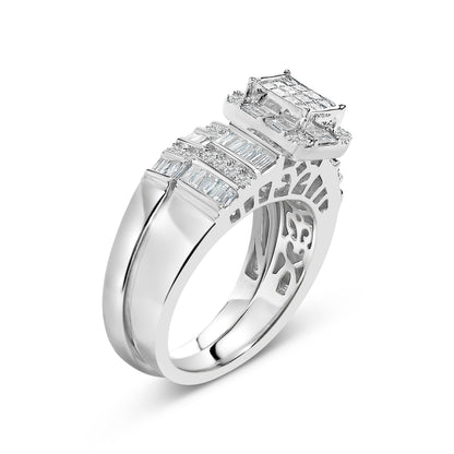 Sterling Silver 1.0 Cttw Diamond Composite Head Bridal Engagement Ring Set by Bids.com