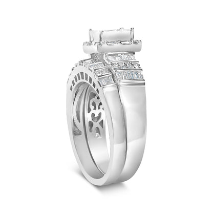 Sterling Silver 1.0 Cttw Diamond Composite Head Bridal Engagement Ring Set by Bids.com