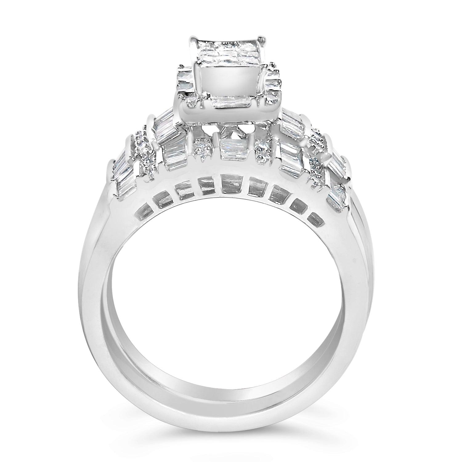 Sterling Silver 1.0 Cttw Diamond Composite Head Bridal Engagement Ring Set by Bids.com