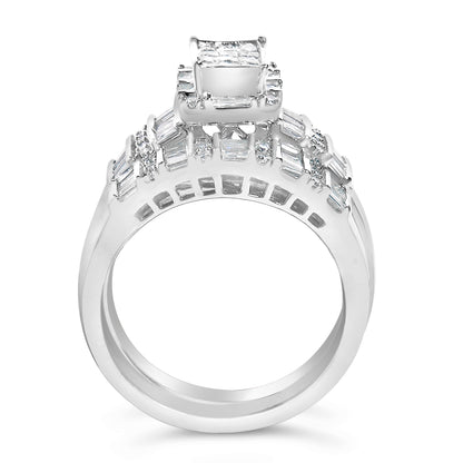 Sterling Silver 1.0 Cttw Diamond Composite Head Bridal Engagement Ring Set by Bids.com
