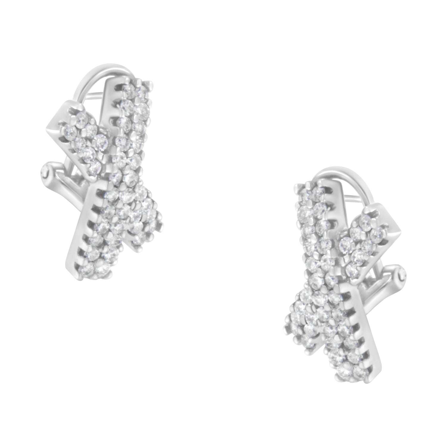 14K White Gold 2.0 Cttw Round-Brilliant Cut Diamond Domed X Shaped Omega Back Stud Earrings (H-I Color, I1-I2 Clarity) by Bids.com