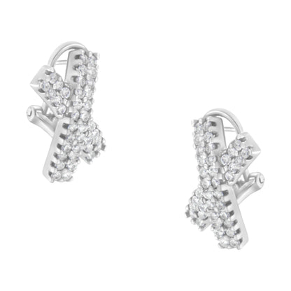 14K White Gold 2.0 Cttw Round-Brilliant Cut Diamond Domed X Shaped Omega Back Stud Earrings (H-I Color, I1-I2 Clarity) by Bids.com