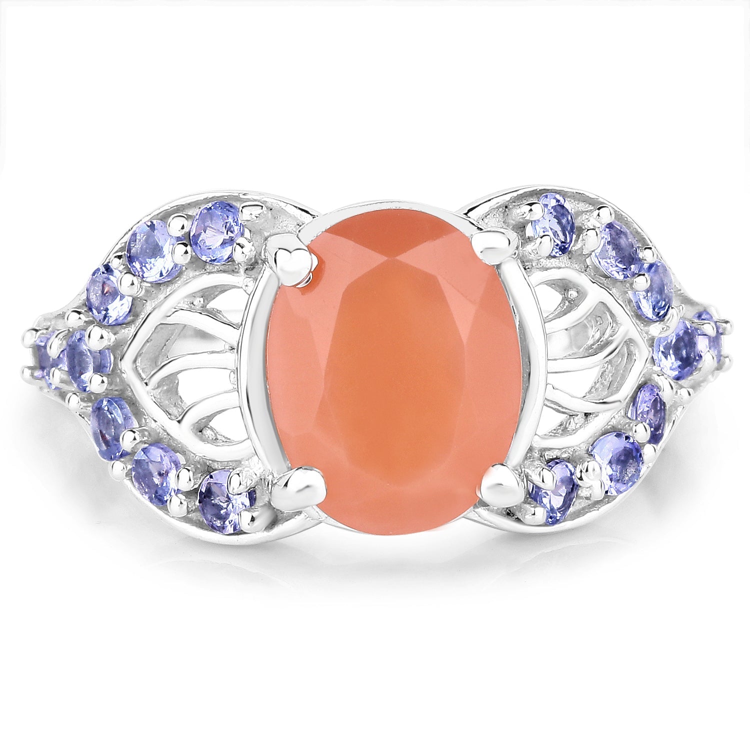3.06 Carat Genuine Peach Moonstone and Tanzanite .925 Sterling Silver Ring by Bids.com