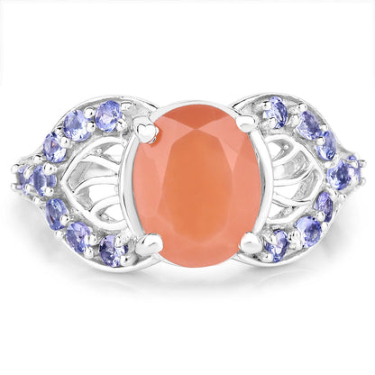 3.06 Carat Genuine Peach Moonstone and Tanzanite .925 Sterling Silver Ring by Bids.com