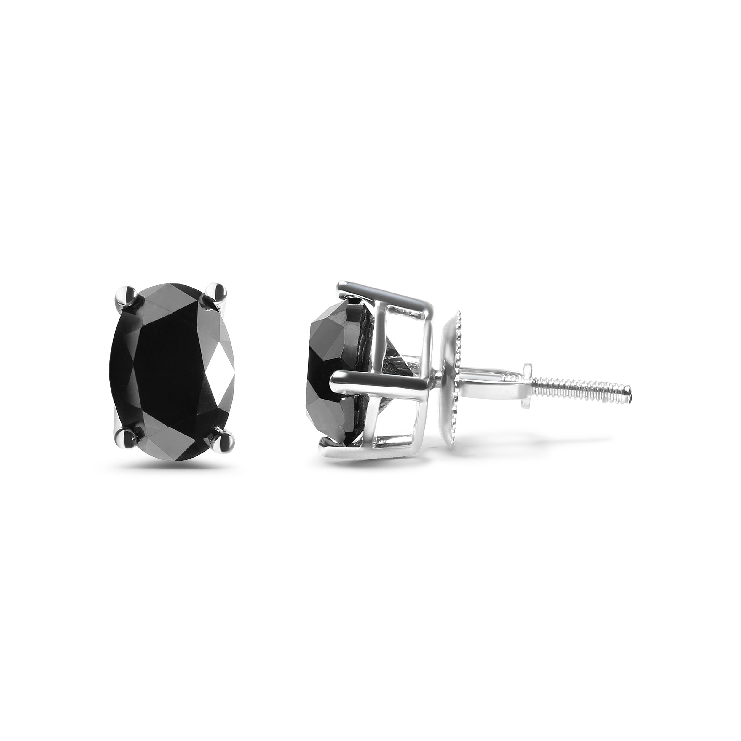 14K White Gold 3.00 Cttw Oval Cut Black Diamond Solitaire Stud Earrings (Black Color, I2-I3 Clarity) by Bids.com