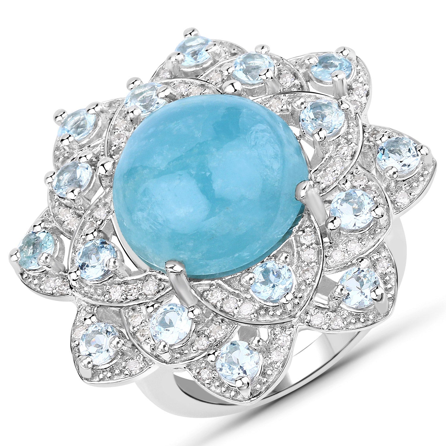 12.72 Carat Genuine Aquamarine and White Diamond .925 Sterling Silver Ring by Bids.com