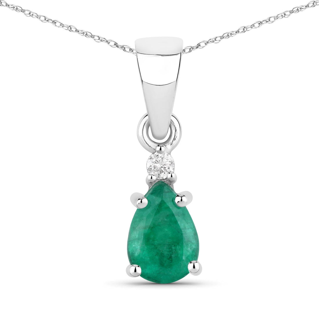 0.68 Carat Genuine Zambian Emerald and White Diamond 14K White Gold Pendant  DestGlow