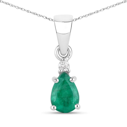 0.68 Carat Genuine Zambian Emerald and White Diamond 14K White Gold Pendant  DestGlow