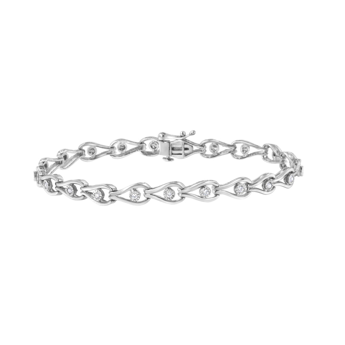 .925 Sterling Silver 1/10 Cttw Miracle-Set Diamond Pear Shape and Bezel Link Bracelet (I-J Color, I3 Clarity) - 7.25" by Bids.com