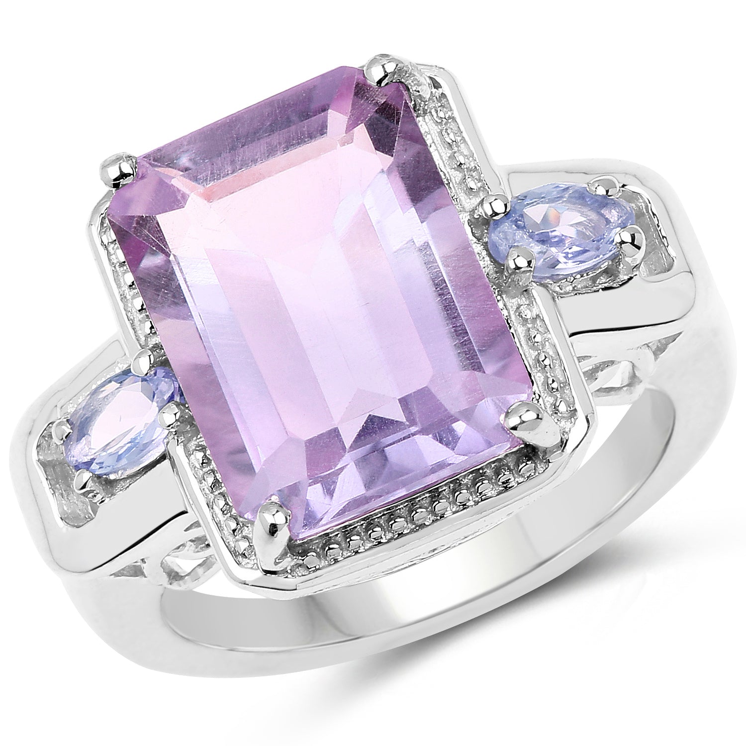 6.60 Carat Genuine Amethyst &amp; Tanzanite .925 Sterling Silver Ring  DestGlow