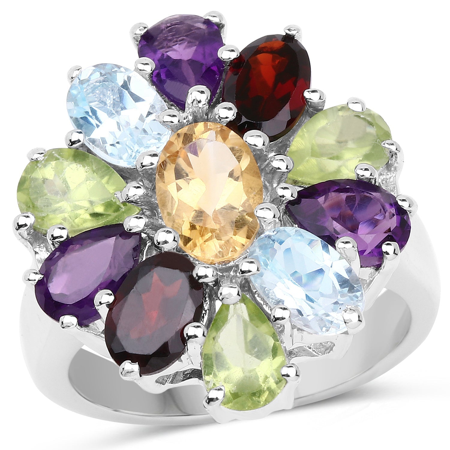 5.150 Carat Genuine Multi Stones .925 Sterling Silver Ring  DestGlow