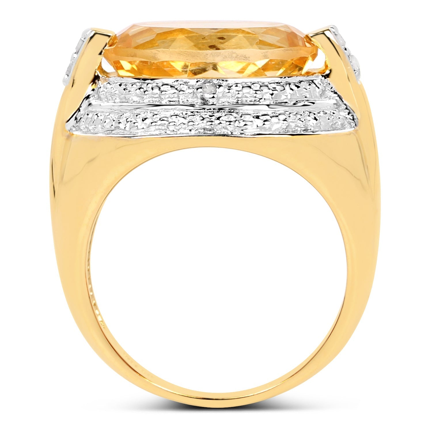 14K Yellow Gold Plated 5.06 Carat Genuine Citrine &amp; White Diamond .925 Sterling Silver Ring  DestGlow