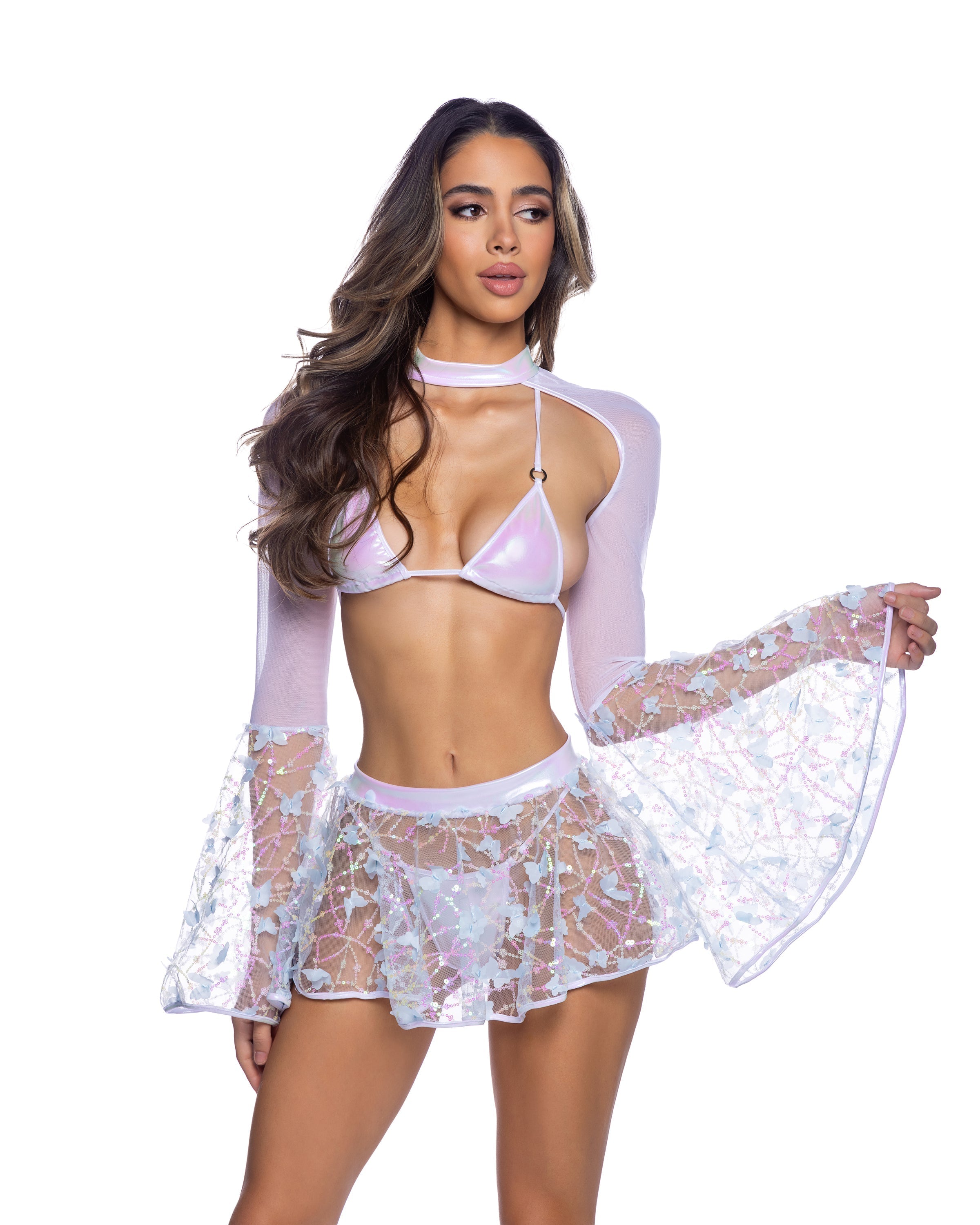 Bell Sleeve Shrug with Butterfly &amp; Sequin Detail