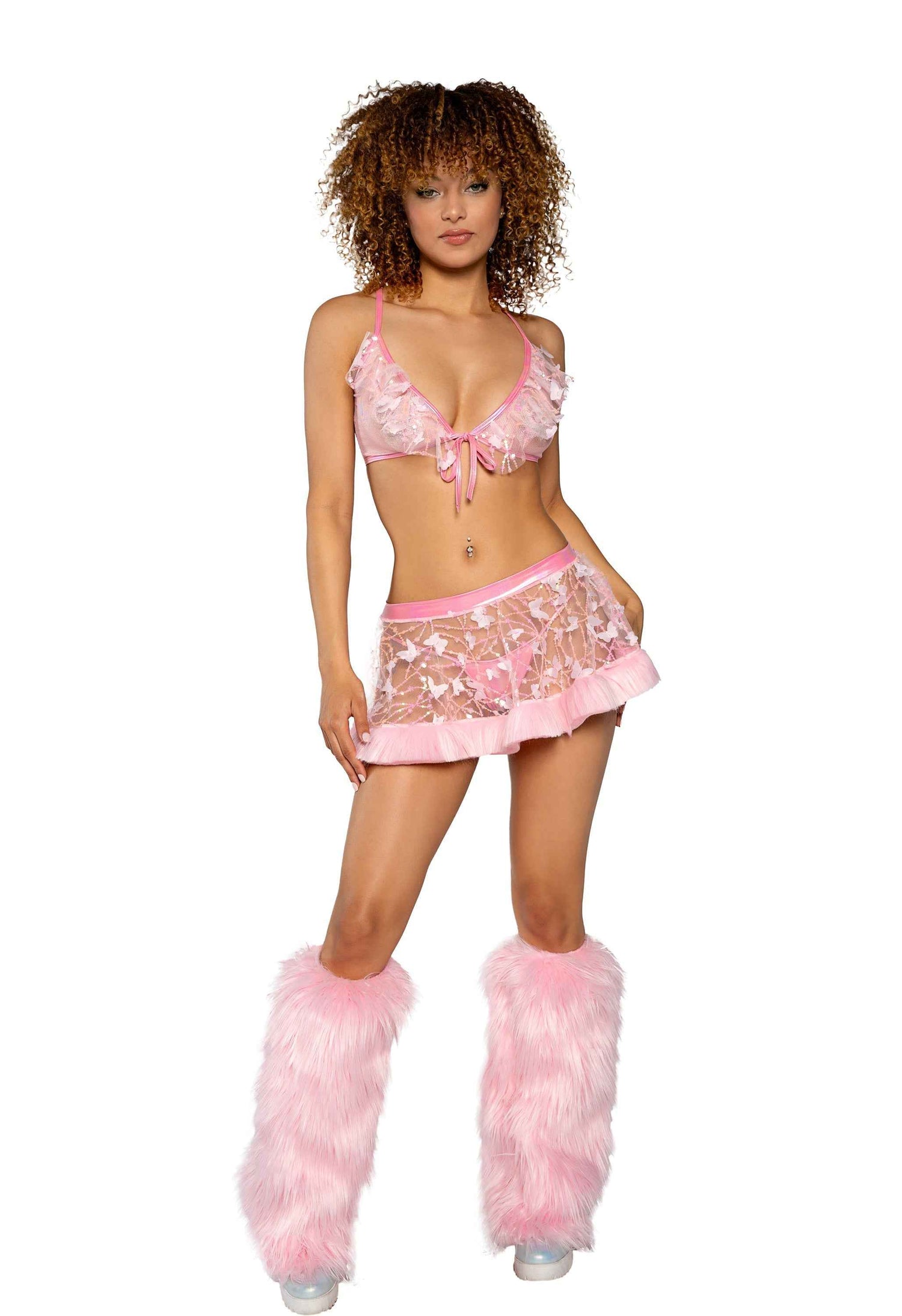 Butterfly &amp; Sequin Skirt with Faux Fur Trim