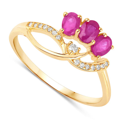 0.71 Carat Genuine Ruby and White Diamond 14K Yellow Gold Ring by Bids.com