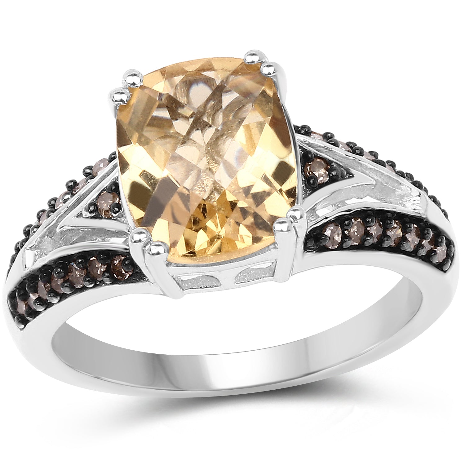 2.79 Carat Genuine Citrine, Champagne Diamond &amp; White Diamond .925 Sterling Silver Ring by Bids.com