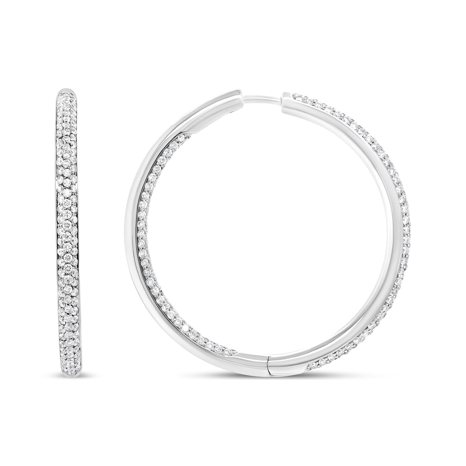 18K White Gold 2.00 Cttw Round-Cut Diamond Inner-Outer Hoop Earrings (F-G Color, VS1-VS2 Clarity) by Bids.com