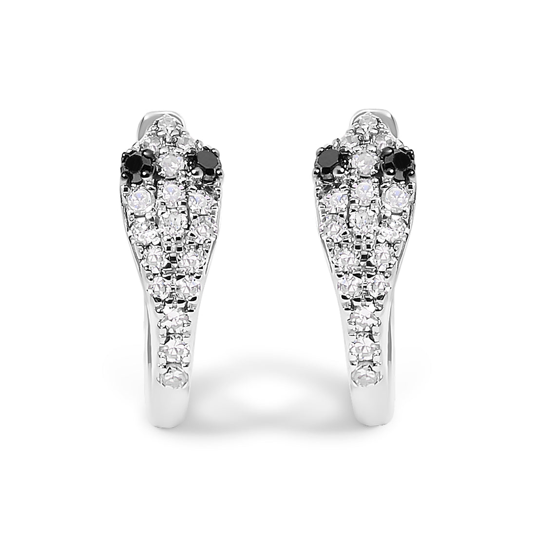 10K White Gold 1/5 Cttw Diamond Snake Eyes Huggy Hoop Earrings by Bids.com