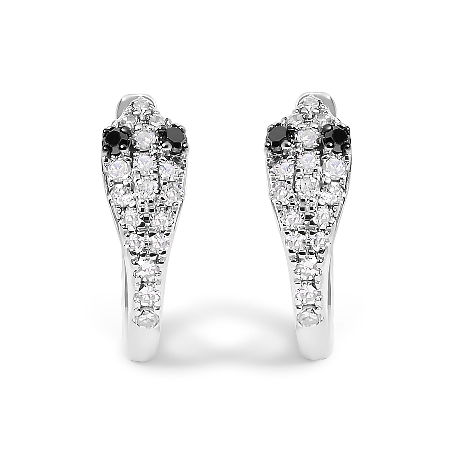 10K White Gold 1/5 Cttw Diamond Snake Eyes Huggy Hoop Earrings by Bids.com