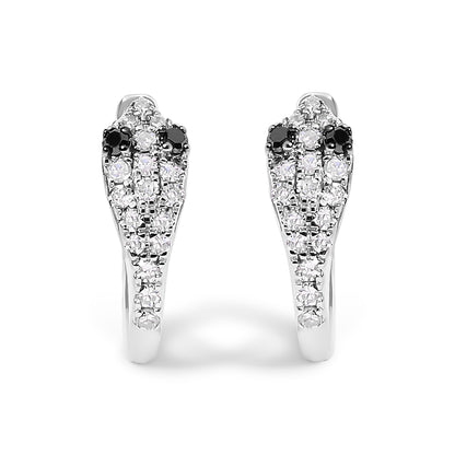 10K White Gold 1/5 Cttw Diamond Snake Eyes Huggy Hoop Earrings by Bids.com