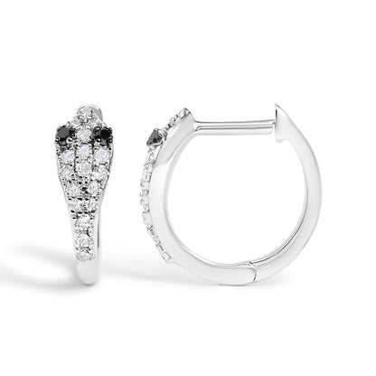 10K White Gold 1/5 Cttw Diamond Snake Eyes Huggy Hoop Earrings by Bids.com
