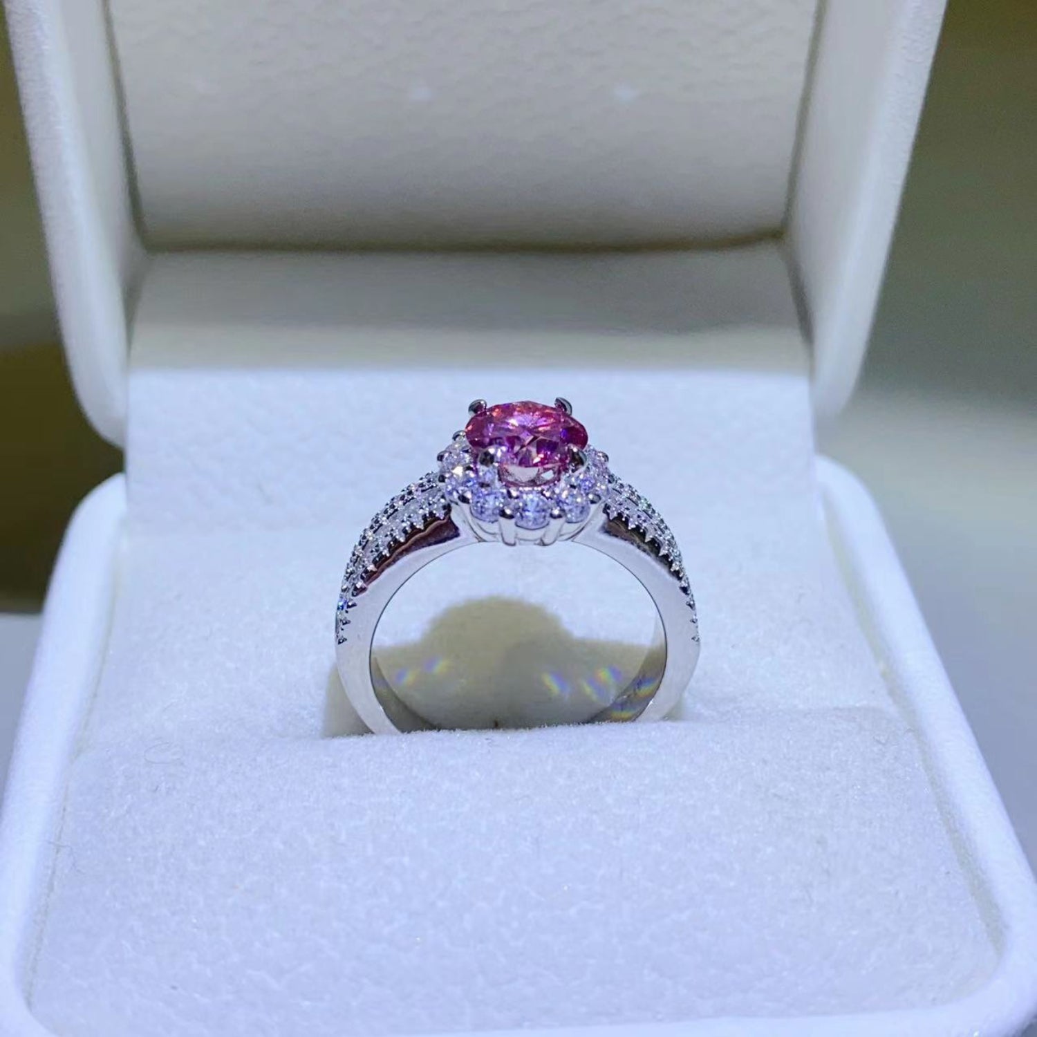 1 Carat Fuschia Red Sparkala™ Pure Sterling Silver Halo Ring - DestGlow