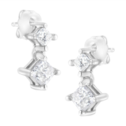 14K White Gold 3/4 cttw Double Diamond Princess-Cut Stud Earrings (I-J Clarity, I2-I3 Color) by Bids.com