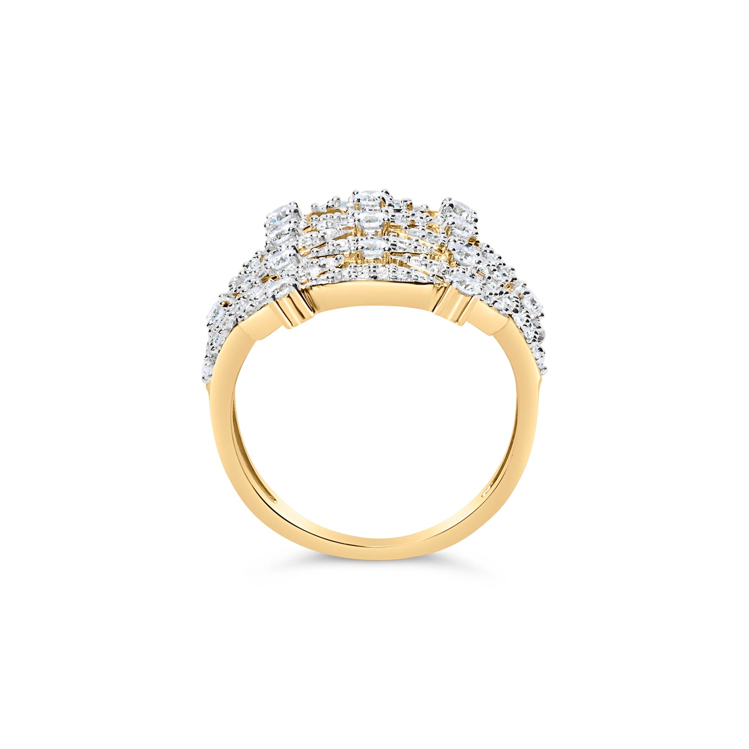 14K Yellow Gold 1.0 Cttw Diamond Geometric Stacked Open Cocktail Ring (I-J Color, I1-I2 Clarity) - Ring Size 7 by Bids.com