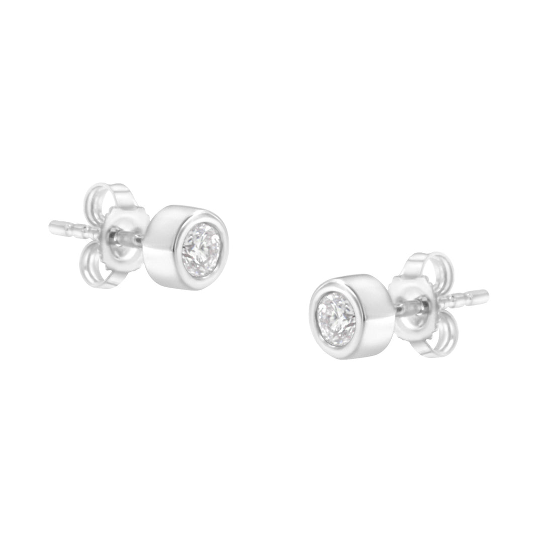 10K White Gold 1/4 Cttw Round Brilliant-Cut Near Colorless Diamond Bezel-Set Stud Earrings (H-I Color, I1-I2 Clarity) by Bids.com