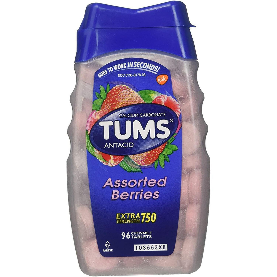 Tums Antacid, Extra Strength, 750 Mg, Chewable Tablets, Assorted Berries 