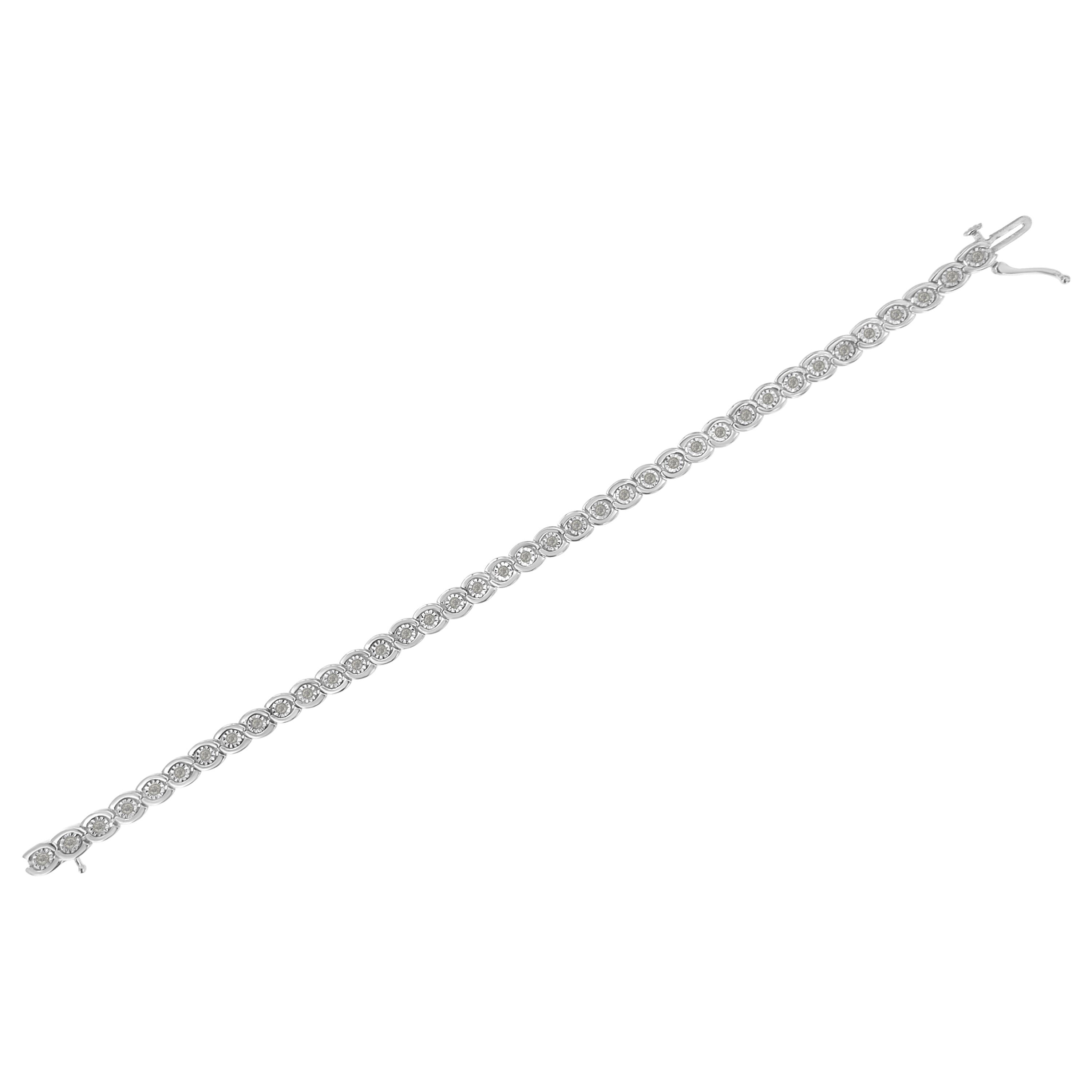 .925 Sterling Silver 1.0 cttw Miracle Set Diamond Spiraling Bezel Link Bracelet(I-J Color, I3 Clarity) -7.25" by Bids.com
