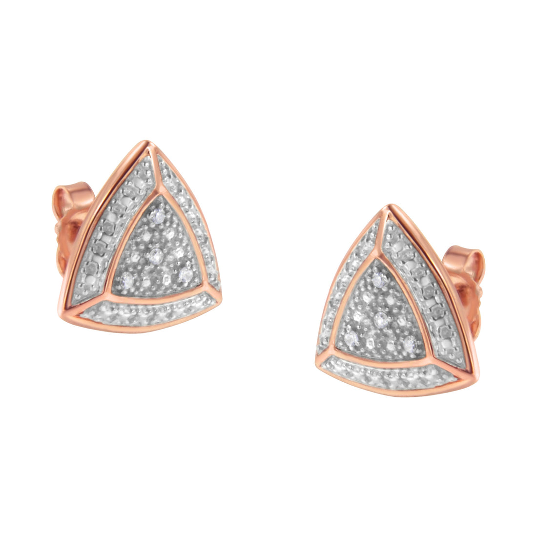 14K Rose Gold over .925 Sterling Silver Diamond-Accented Trillion Shaped 4-Stone Halo-Style Stud Earrings (H-I Color, I2-I3 Clarity) by Bids.com