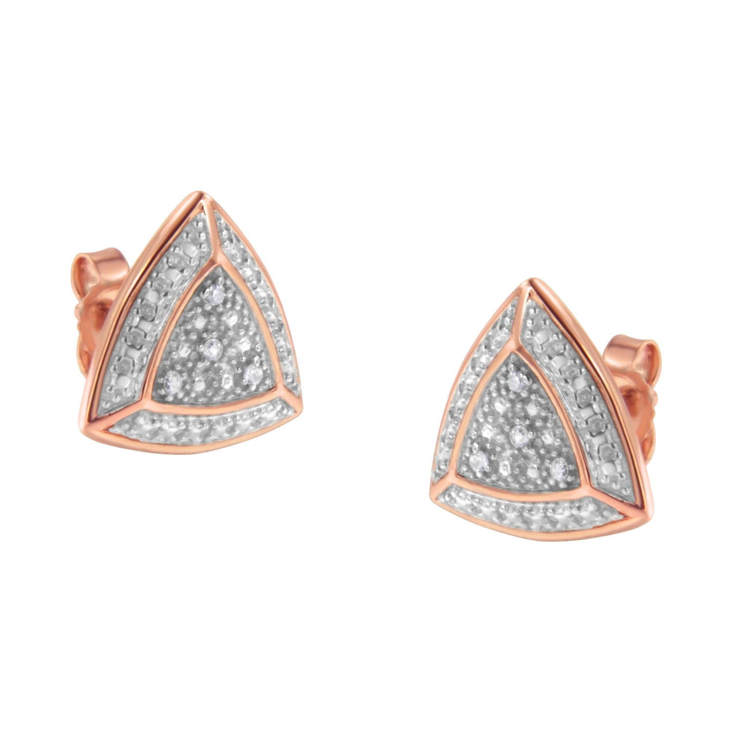 14K Rose Gold over .925 Sterling Silver Diamond-Accented Trillion Shaped 4-Stone Halo-Style Stud Earrings (H-I Color, I2-I3 Clarity) by Bids.com