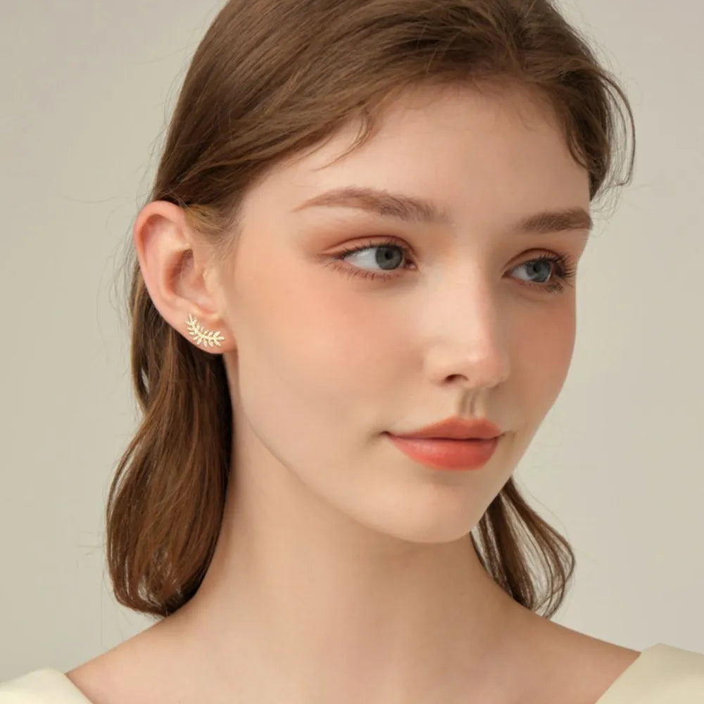 Sparkala™ 925 Sterling Silver Leaf Shape Stud Earrings by Sparkala