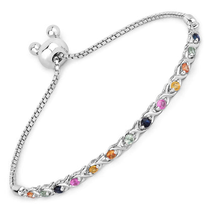 0.88 Carat Genuine Multi Sapphire .925 Sterling Silver Bracelet by Bids.com