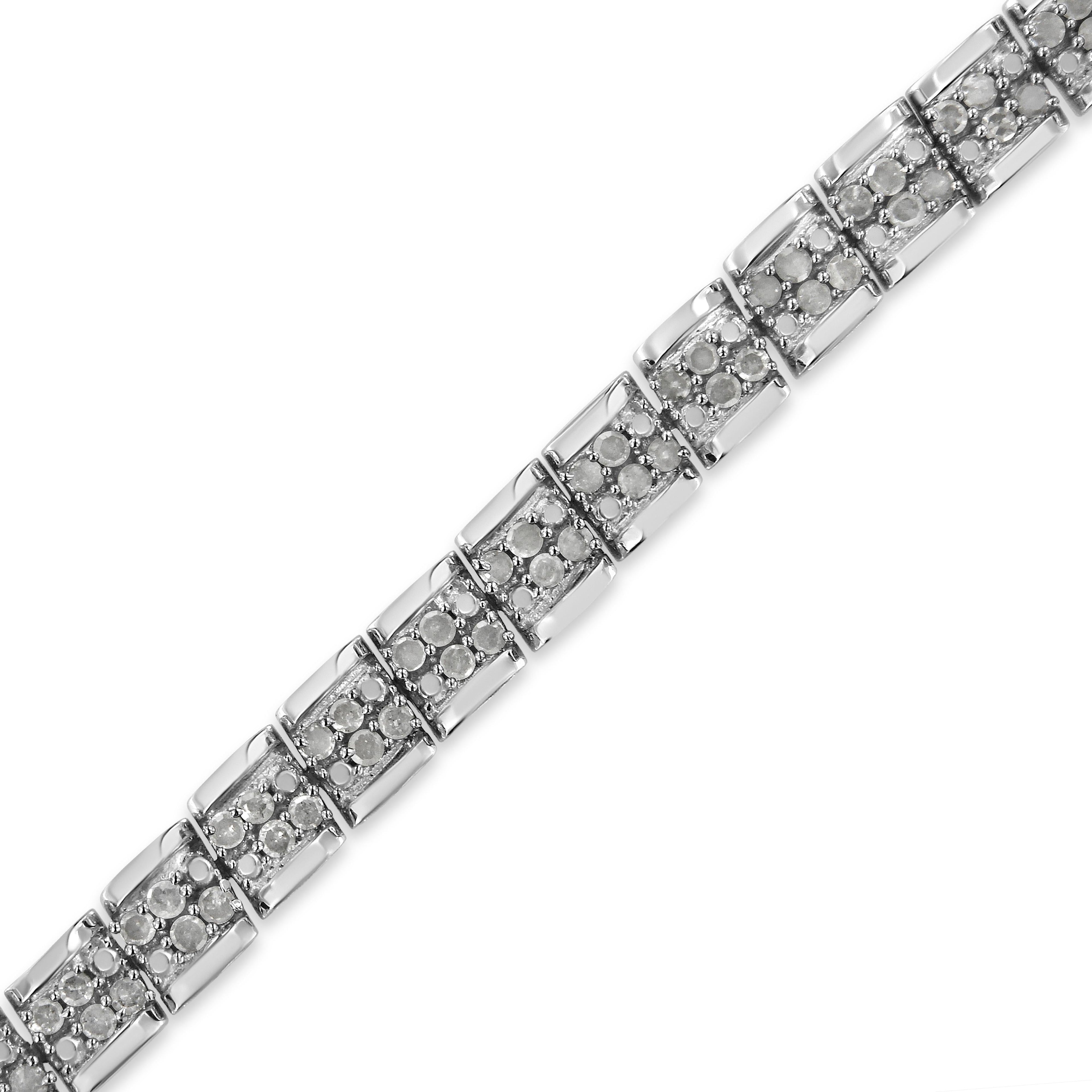 .925 Sterling Silver 2.0 Cttw Diamond 7" Round Miracle Plate Link Bracelet (I-J Color, I2-I3 Clarity) by Bids.com