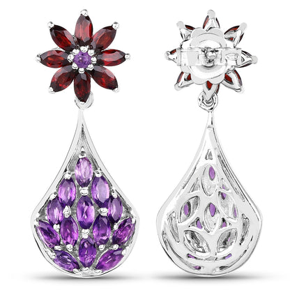 3.80 Carat Genuine Amethyst, Garnet and Amethyst .925 Sterling Silver Earrings  DestGlow