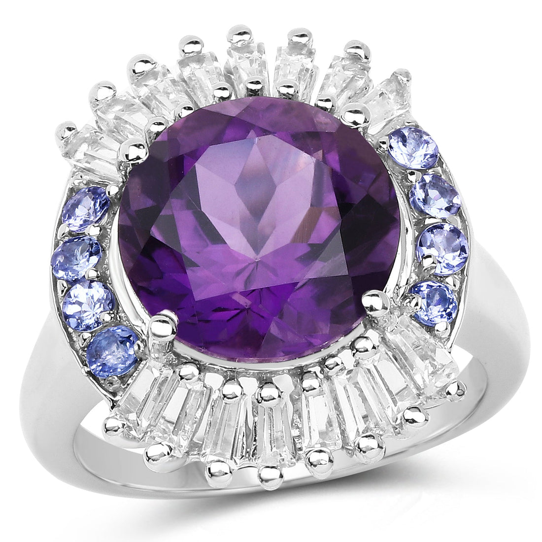 5.24 Carat Genuine Amethyst, Tanzanite &amp; White Topaz .925 Sterling Silver Ring by Bids.com