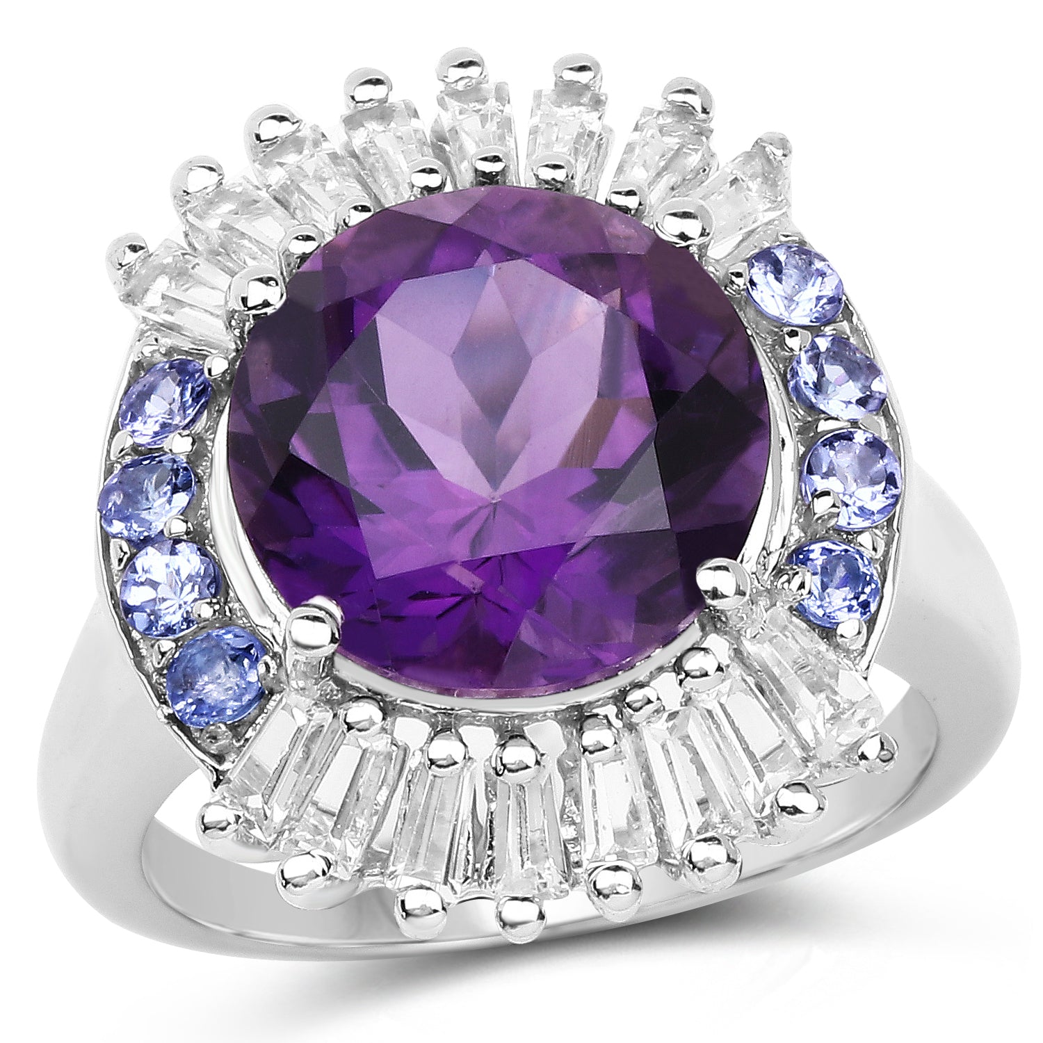 5.24 Carat Genuine Amethyst, Tanzanite &amp; White Topaz .925 Sterling Silver Ring by Bids.com