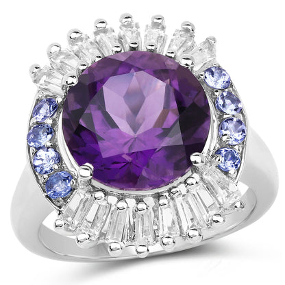 5.24 Carat Genuine Amethyst, Tanzanite &amp; White Topaz .925 Sterling Silver Ring by Bids.com