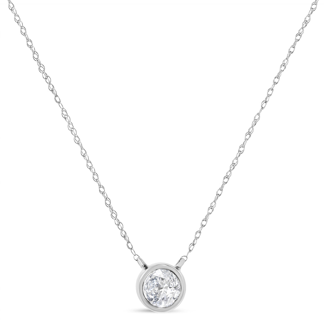 AGS Certified 10K White Gold 1/5 Cttw Bezel Set Round Diamond Solitaire 16-18" Adjustable Pendant Necklace (H-I Color, SI1-SI2 Clarity) by Bids.com