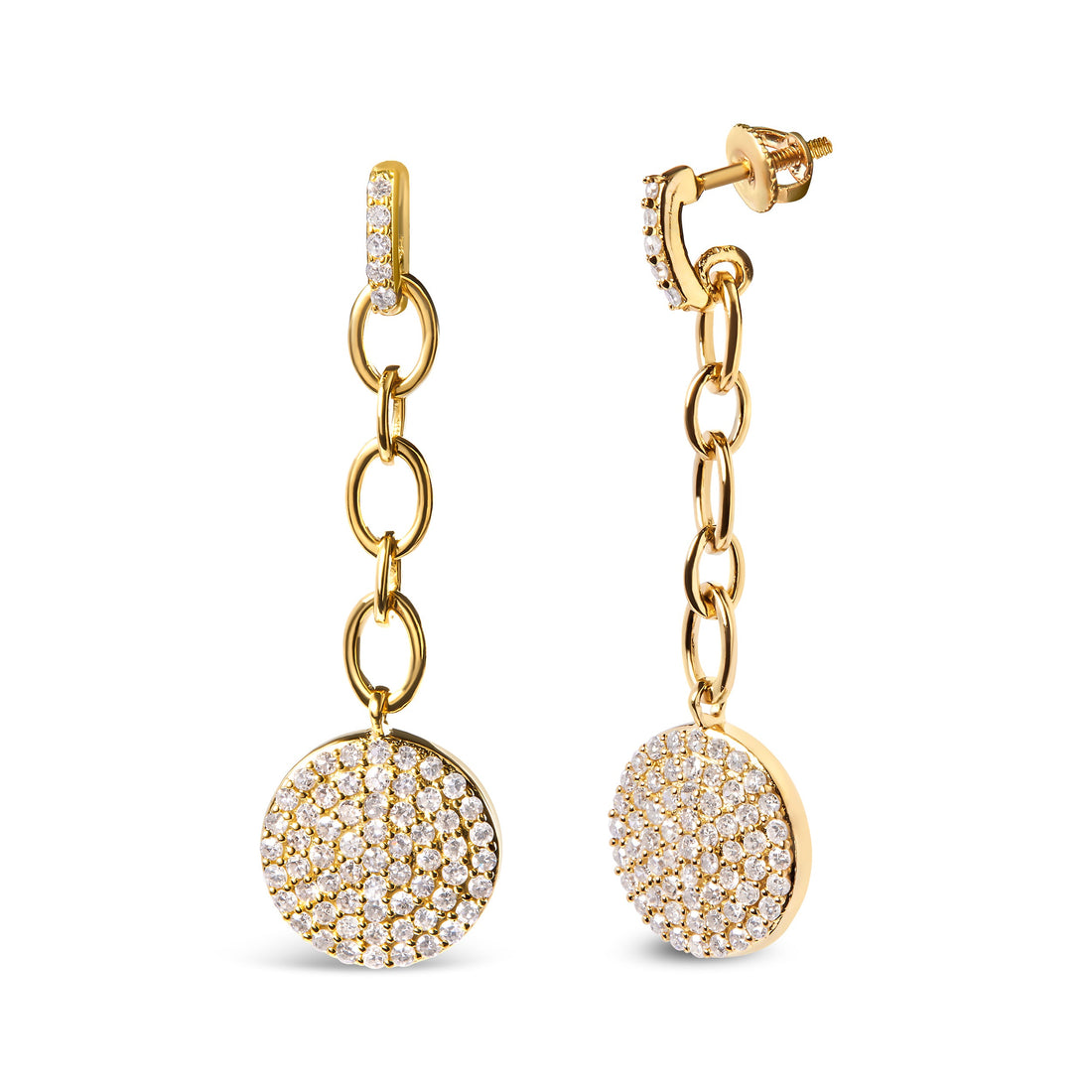 14K Yellow Gold 1.0 Cttw Diamond Chain Cluster Dangle Chain Earrings (I-J Color, I1-I2 Clarity) by Bids.com