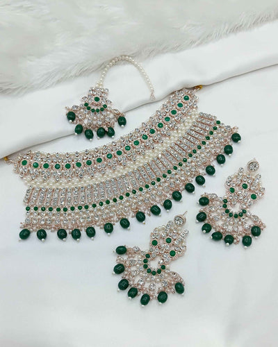 Joban Fashion Green Stone Work Necklace Set