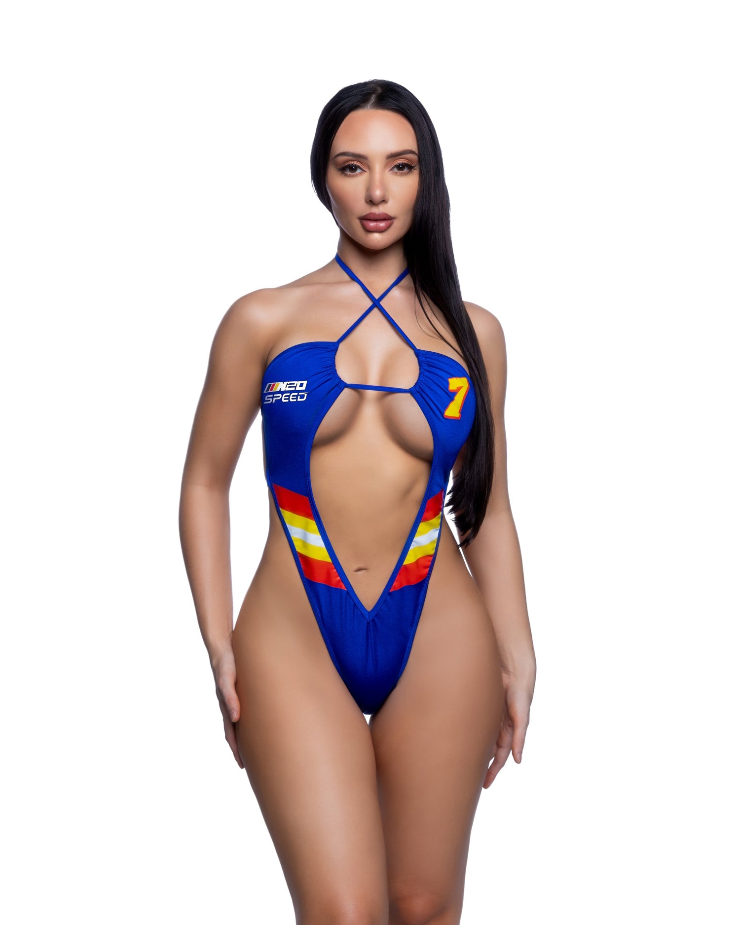 Racer Print Deep Plunge 1PC Festival Bodysuit by Rave Fix