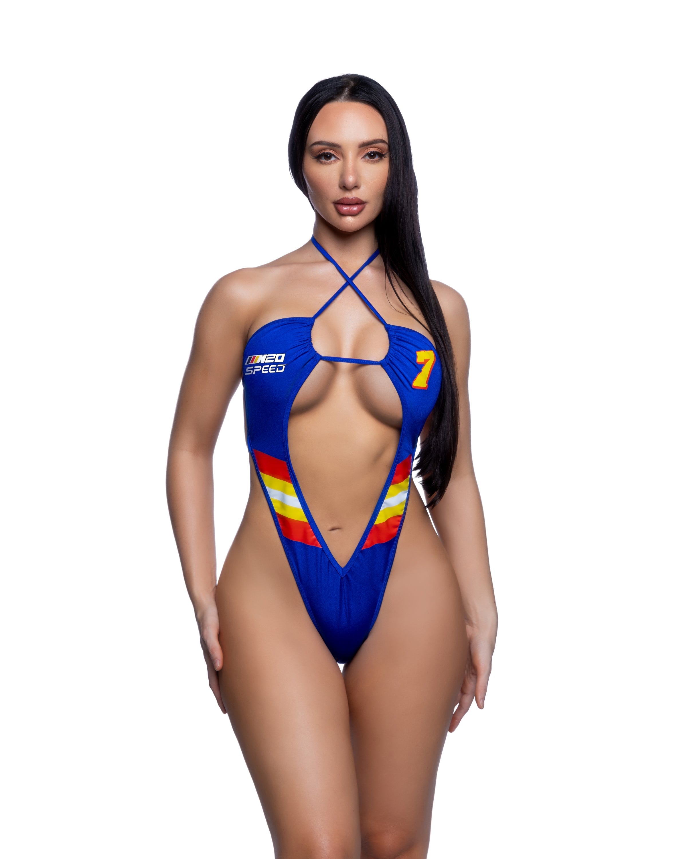 Racer Print Deep Plunge 1PC Festival Bodysuit by Rave Fix