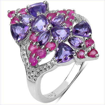 2.58 Carat Genuine Amethyst &amp; Ruby .925 Sterling Silver Ring by Bids.com