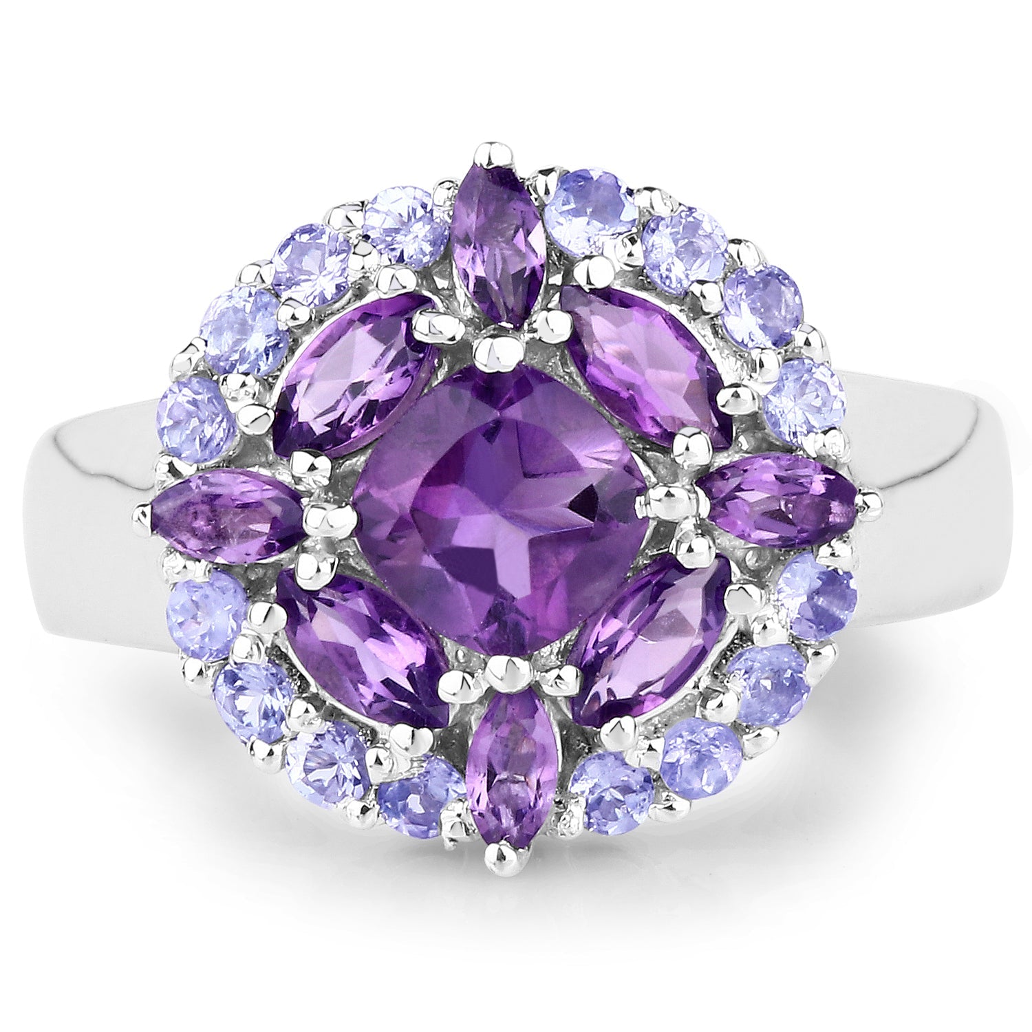 2.19 Carat Genuine Amethyst and Tanzanite .925 Sterling Silver Ring by Bids.com
