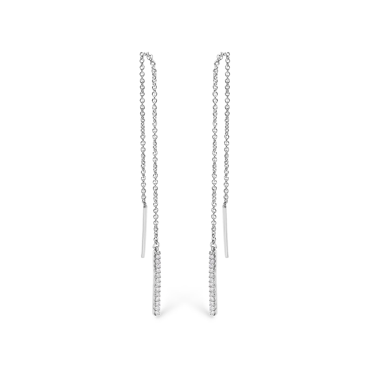 10K White Gold 1/10 Cttw Diamond Threader Earrings by Bids.com