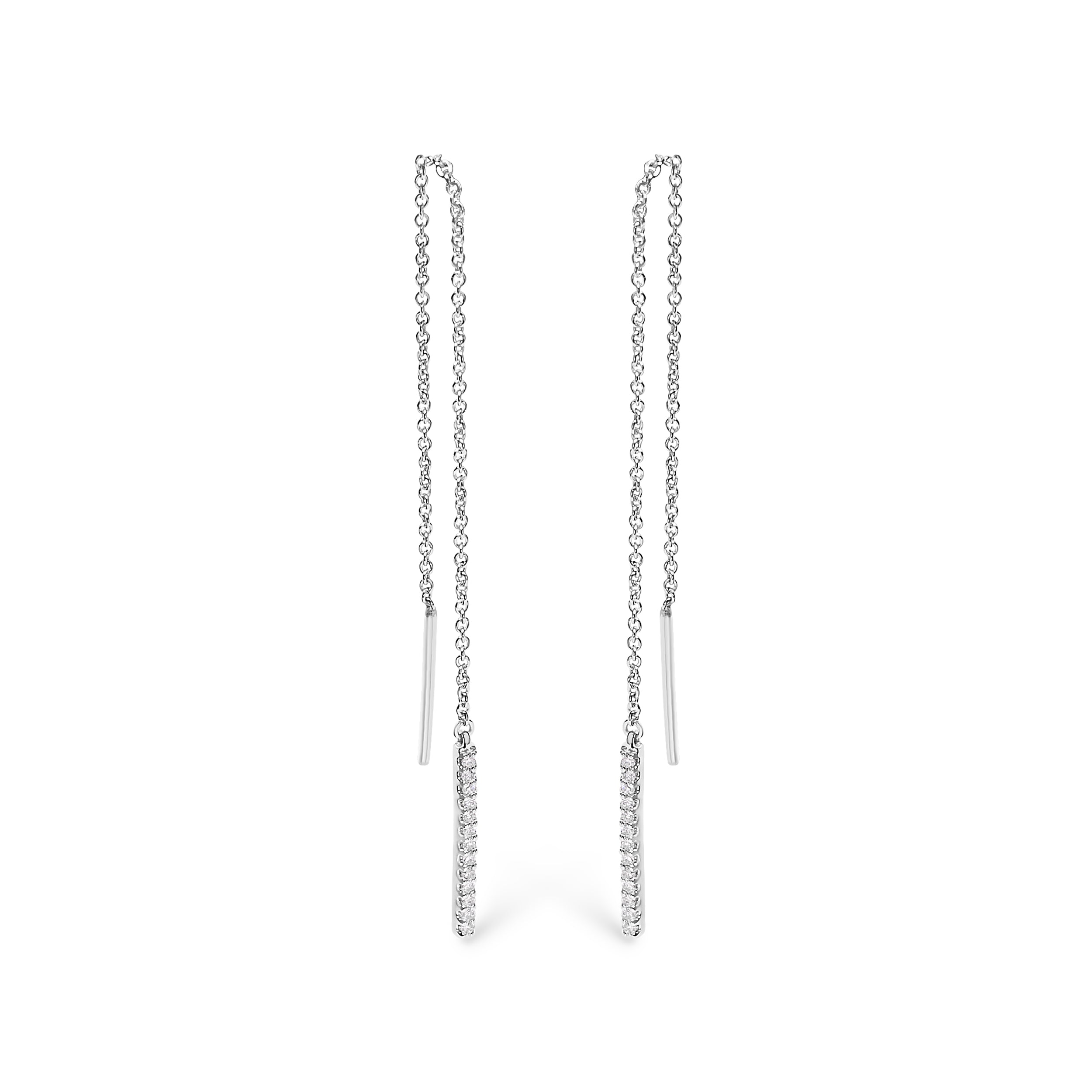 10K White Gold 1/10 Cttw Diamond Threader Earrings by Bids.com