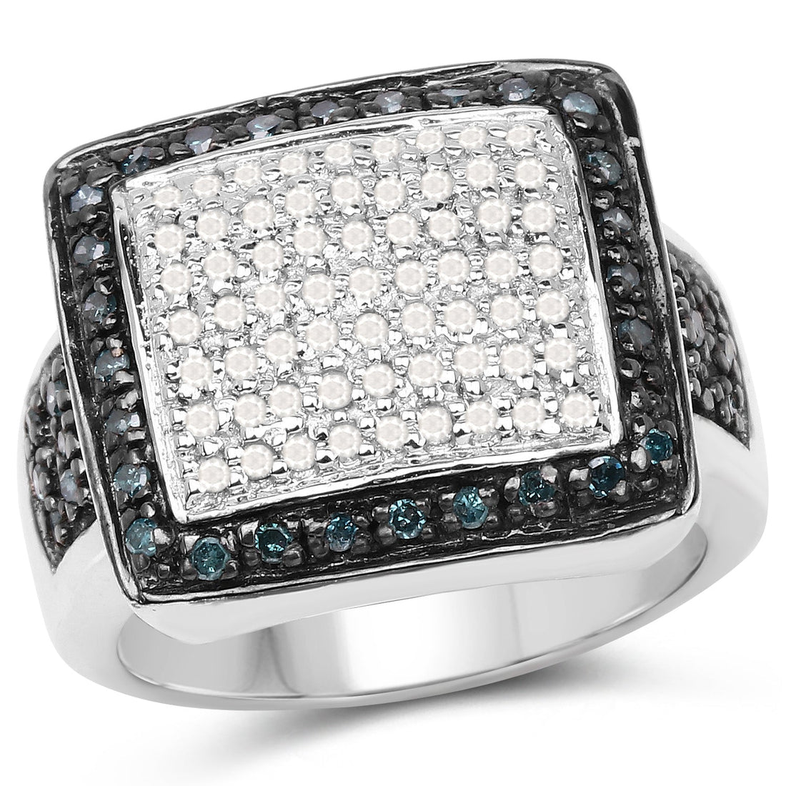 0.64 Carat Genuine White Diamond and Blue Diamond .925 Sterling Silver Ring by Bids.com
